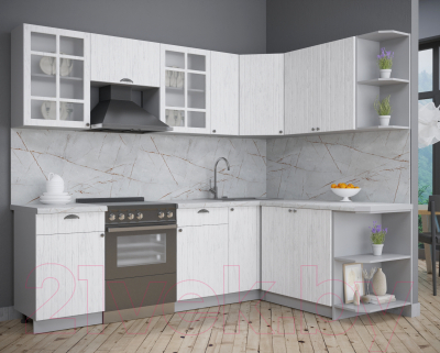 Кухонный гарнитур Интерлиния Берес 1.7x2.5 правая (дуб полярный/серый каспий)