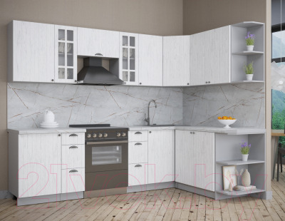 Кухонный гарнитур Интерлиния Берес 1.7x2.7 правая (дуб полярный/серый каспий)