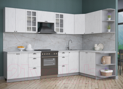 Кухонный гарнитур Интерлиния Берес 1.7x3.0 правая (дуб полярный/серый каспий)