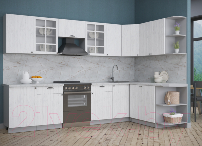 Кухонный гарнитур Интерлиния Берес 1.7x3.1 правая (дуб полярный/серый каспий)