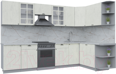 Кухонный гарнитур Интерлиния Берес 1.7x3.1 правая (дуб снежный/серый каспий) - фото
