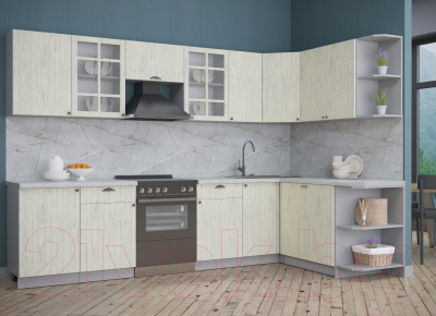 Кухонный гарнитур Интерлиния Берес 1.7x3.1 правая (дуб снежный/серый каспий)