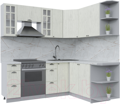 Кухонный гарнитур Интерлиния Берес 1.7x2.1 правая (дуб снежный/серый каспий) - фото