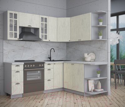 Кухонный гарнитур Интерлиния Берес 1.7x2.1 правая (дуб снежный/серый каспий)