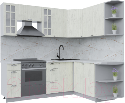 Кухонный гарнитур Интерлиния Берес 1.7x2.2 правая (дуб снежный/серый каспий) - фото