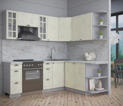 Кухонный гарнитур Интерлиния Берес 1.7x2.2 правая (дуб снежный/серый каспий)