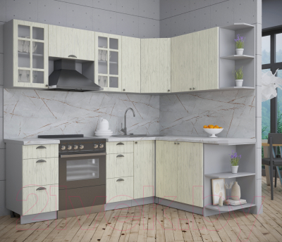 Кухонный гарнитур Интерлиния Берес 1.7x2.3 правая (дуб снежный/серый каспий)