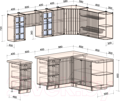 Кухонный гарнитур Интерлиния Берес 1.7x2.4 правая (дуб снежный/серый каспий)