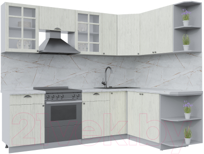 Кухонный гарнитур Интерлиния Берес 1.7x2.5 правая (дуб снежный/серый каспий) - фото
