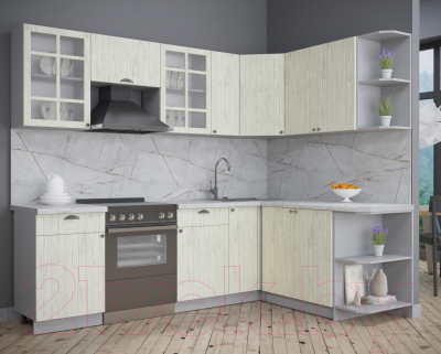 Кухонный гарнитур Интерлиния Берес 1.7x2.5 правая (дуб снежный/серый каспий)