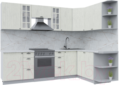 Кухонный гарнитур Интерлиния Берес 1.7x2.7 правая (дуб снежный/серый каспий) - фото