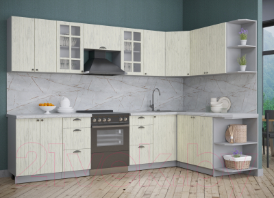 Кухонный гарнитур Интерлиния Берес 1.7x3.0 правая (дуб снежный/серый каспий)