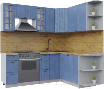 Кухонный гарнитур Интерлиния Берес 1.7x2.1 правая (дуб лазурный/дуб бунратти) - фото