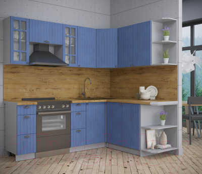 Кухонный гарнитур Интерлиния Берес 1.7x2.2 правая (дуб лазурный/дуб бунратти)