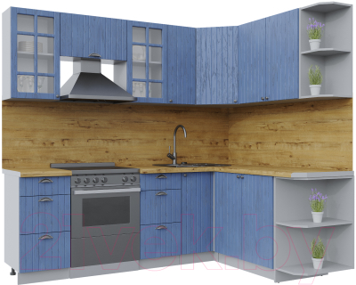 Кухонный гарнитур Интерлиния Берес 1.7x2.3 правая (дуб лазурный/дуб бунратти) - фото