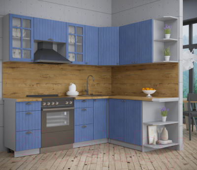 Кухонный гарнитур Интерлиния Берес 1.7x2.3 правая (дуб лазурный/дуб бунратти)