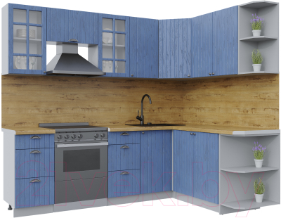 Кухонный гарнитур Интерлиния Берес 1.7x2.4 правая (дуб лазурный/дуб бунратти) - фото