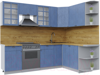 Кухонный гарнитур Интерлиния Берес 1.7x2.5 правая (дуб лазурный/дуб бунратти) - фото