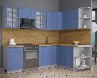 Кухонный гарнитур Интерлиния Берес 1.7x2.5 правая (дуб лазурный/дуб бунратти)
