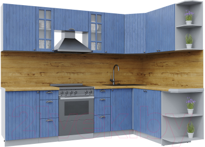 Кухонный гарнитур Интерлиния Берес 1.7x2.7 правая (дуб лазурный/дуб бунратти) - фото