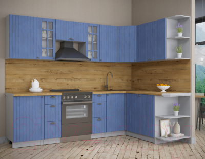 Кухонный гарнитур Интерлиния Берес 1.7x2.7 правая (дуб лазурный/дуб бунратти)