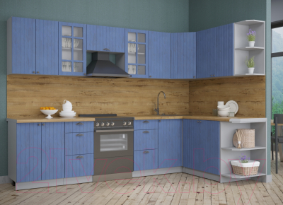 Кухонный гарнитур Интерлиния Берес 1.7x3.0 правая (дуб лазурный/дуб бунратти)