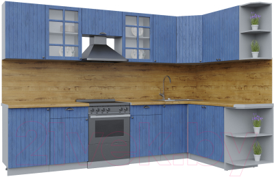 Кухонный гарнитур Интерлиния Берес 1.7x3.1 правая (дуб лазурный/дуб бунратти) - фото