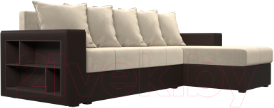 Диван угловой Лига Диванов Дубай лайт правый / 114182 (микровельвет бежевый/экокожа коричневый)