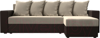 Диван угловой Лига Диванов Дубай лайт правый / 114182 (микровельвет бежевый/экокожа коричневый)