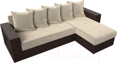 Диван угловой Лига Диванов Дубай лайт правый / 114182 (микровельвет бежевый/экокожа коричневый)