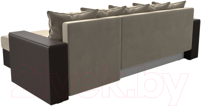 Диван угловой Лига Диванов Дубай лайт правый / 114182 (микровельвет бежевый/экокожа коричневый)