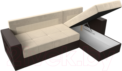 Диван угловой Лига Диванов Дубай лайт правый / 114182 (микровельвет бежевый/экокожа коричневый)