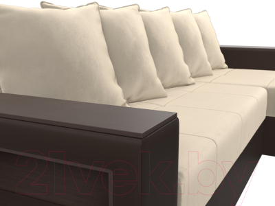 Диван угловой Лига Диванов Дубай лайт правый / 114182 (микровельвет бежевый/экокожа коричневый)
