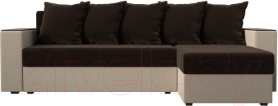 Диван угловой Лига Диванов Дубай лайт правый / 114183 (микровельвет коричневый/экокожа бежевый)