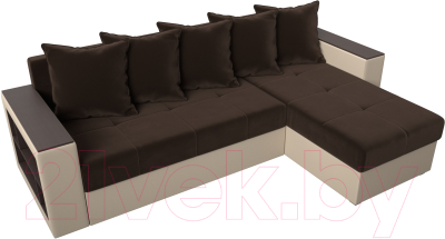 Диван угловой Лига Диванов Дубай лайт правый / 114183 (микровельвет коричневый/экокожа бежевый)