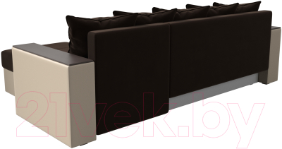 Диван угловой Лига Диванов Дубай лайт правый / 114183 (микровельвет коричневый/экокожа бежевый)