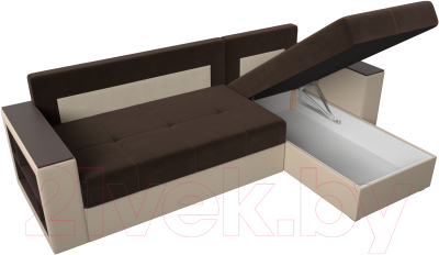 Диван угловой Лига Диванов Дубай лайт правый / 114183 (микровельвет коричневый/экокожа бежевый)
