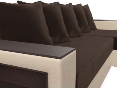 Диван угловой Лига Диванов Дубай лайт правый / 114183 (микровельвет коричневый/экокожа бежевый)