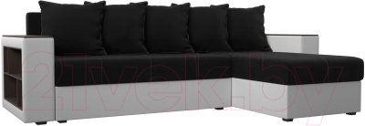 Диван угловой Лига Диванов Дубай лайт правый / 114184 (микровельвет черный/экокожа белый) - фото