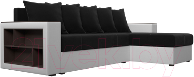 Диван угловой Лига Диванов Дубай лайт правый / 114184 (микровельвет черный/экокожа белый)