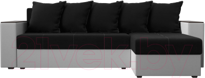 Диван угловой Лига Диванов Дубай лайт правый / 114184 (микровельвет черный/экокожа белый)