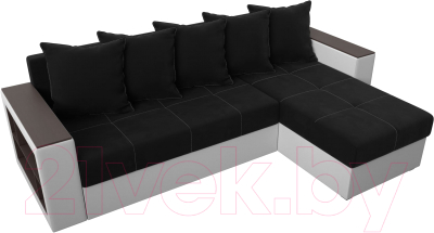 Диван угловой Лига Диванов Дубай лайт правый / 114184 (микровельвет черный/экокожа белый)