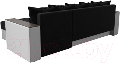 Диван угловой Лига Диванов Дубай лайт правый / 114184 (микровельвет черный/экокожа белый)