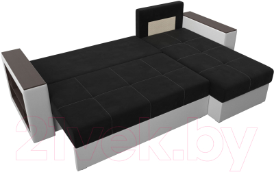 Диван угловой Лига Диванов Дубай лайт правый / 114184 (микровельвет черный/экокожа белый)