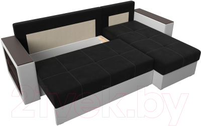Диван угловой Лига Диванов Дубай лайт правый / 114184 (микровельвет черный/экокожа белый)
