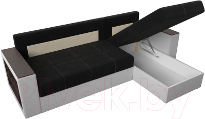 Диван угловой Лига Диванов Дубай лайт правый / 114184 (микровельвет черный/экокожа белый)