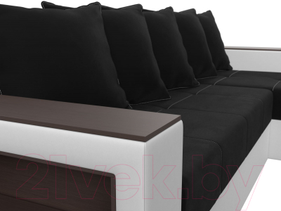 Диван угловой Лига Диванов Дубай лайт правый / 114184 (микровельвет черный/экокожа белый)