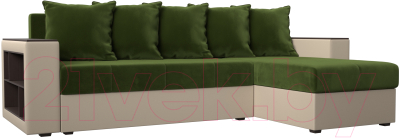 Диван угловой Лига Диванов Дубай лайт правый / 114186 (микровельвет зеленый/экокожа бежевый) - фото