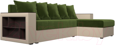Диван угловой Лига Диванов Дубай лайт правый / 114186 (микровельвет зеленый/экокожа бежевый)