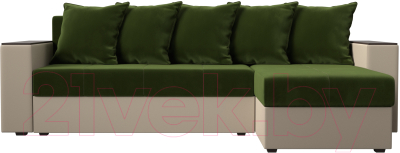 Диван угловой Лига Диванов Дубай лайт правый / 114186 (микровельвет зеленый/экокожа бежевый)